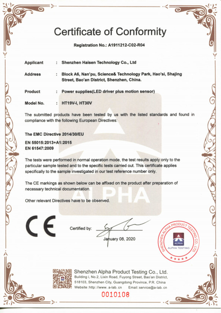 Chine Shenzhen HAISEN Technology Co.,Ltd. certifications
